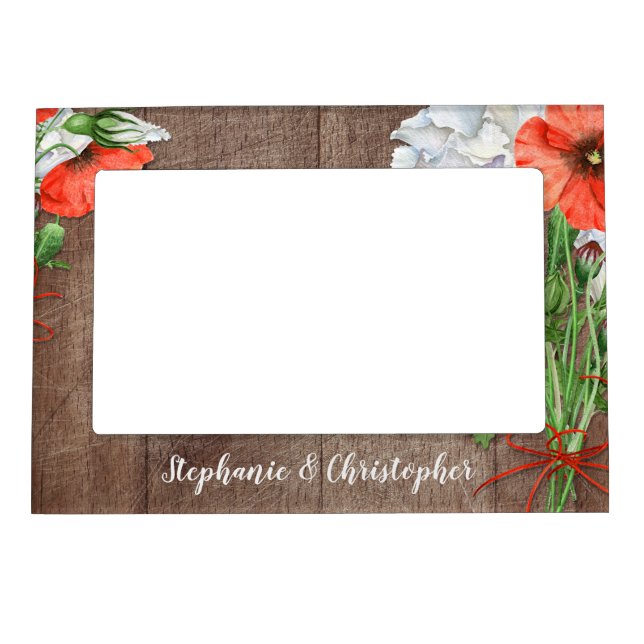 Orange Poppies  Rustic Flower Wedding Magnetic Photo Frame (Front)