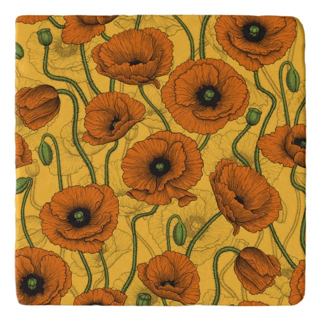Orange Poppies Trivet (Front)