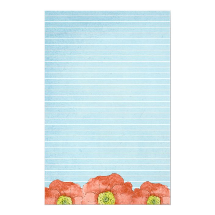 Orange Poppies Watercolor Lined Letter Writing Stationery Zazzle Com