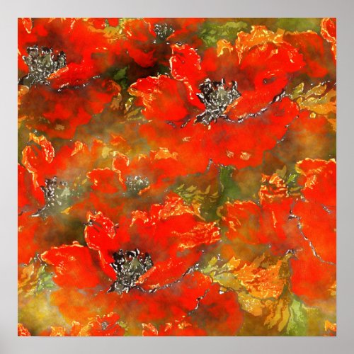 Orange Poppies Watercolor Pattern Poster