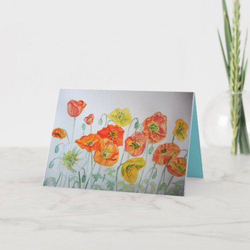 Orange Poppies Watercolour Birthday Card