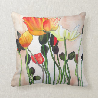 Orange poppies watercolour flower art throw pillow