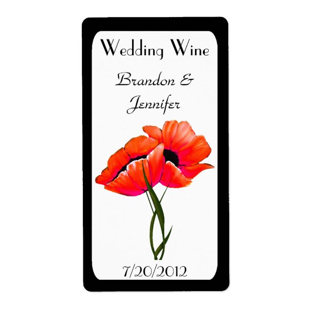 Orange Poppies Wedding Mini Wine Labels (Front)