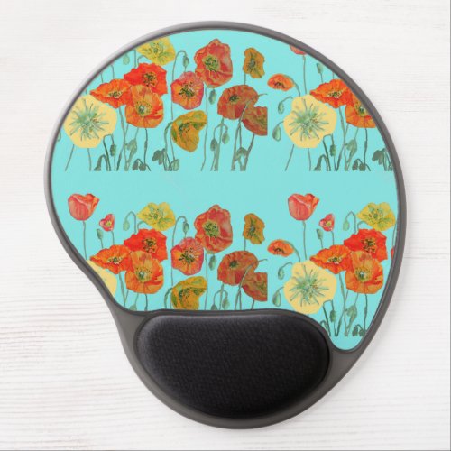 Orange Poppy Aqua Floral Watercolor Computer Mouse Gel Mouse Pad