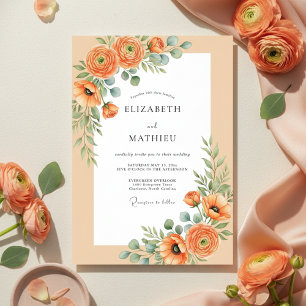 Orange Poppy Botanical Romance Wedding Invitation