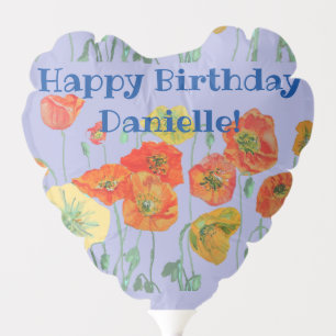 Orange Poppy floral Purple Watercolor Birthday Balloon