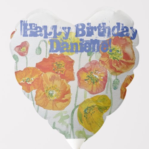 Orange Poppy floral Watercolor Birthday Balloon