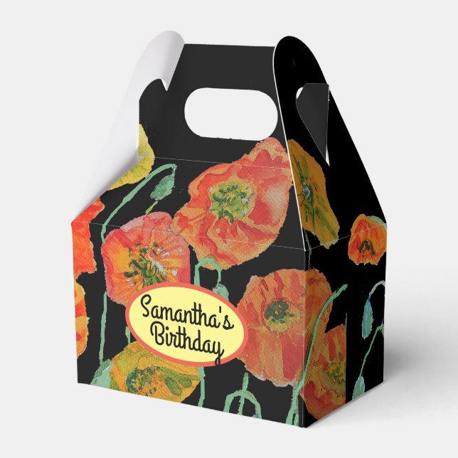 Orange Poppy  Floral Wedding Cake Favor Box (Front Side)