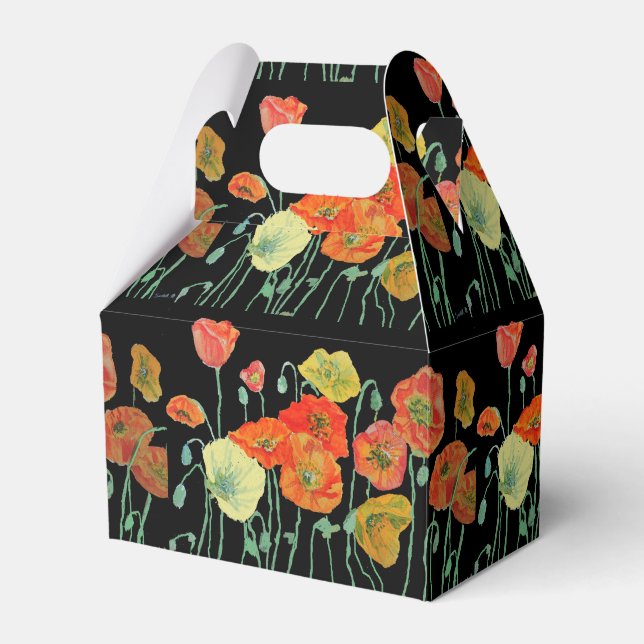 Orange Poppy  Floral Wedding Cake Favor Box (Front Side)