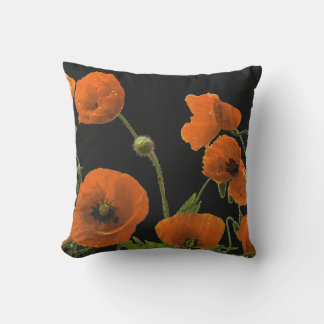 Orange Poppy Flower Colorful Floral Abstract Black Outdoor Pillow
