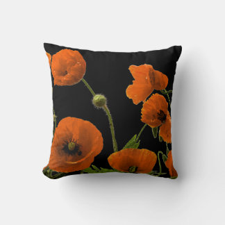 Orange Poppy Flower Colorful Floral Abstract Black Throw Pillow