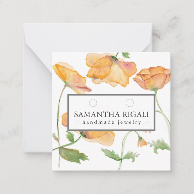 Orange Poppy Flower Necklace Earrings Display Note Card (Front)