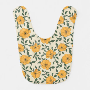 Orange Poppy Flower Pattern Baby Bib
