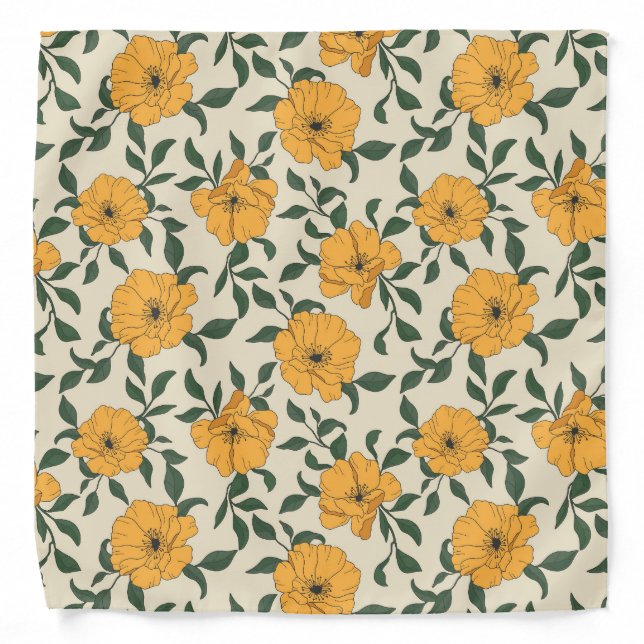 Orange Poppy Flower Pattern Bandana (Front)