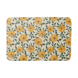 Orange Poppy Flower Pattern Bath Mat