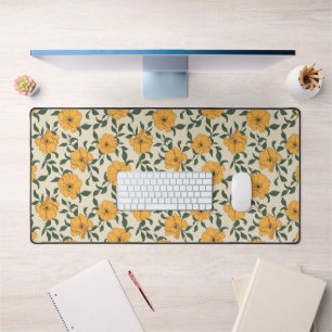 Orange Poppy Flower Pattern Desk Mat