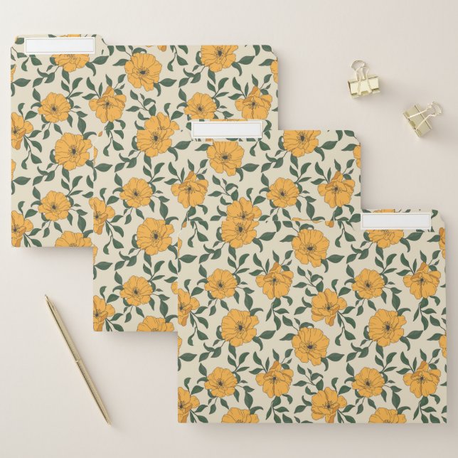 Orange Poppy Flower Pattern File Folder (Set)