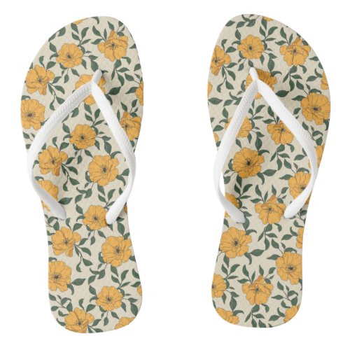 Orange Poppy Flower Pattern Flip Flops