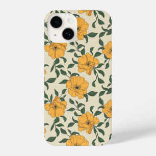 Orange Poppy Flower Pattern iPhone 14 Case
