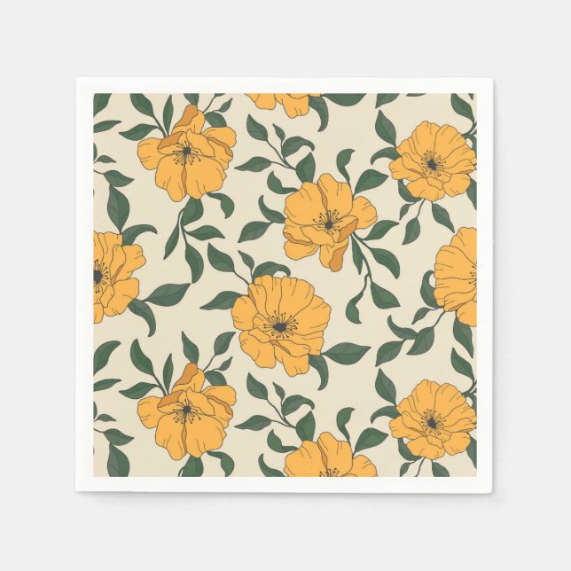 Orange Poppy Flower Pattern Napkins (Front)