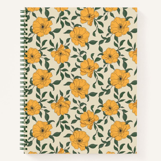 Orange Poppy Flower Pattern Notebook (Front)