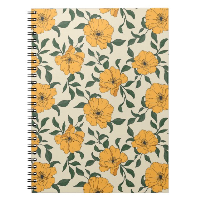 Orange Poppy Flower Pattern Notebook (Front)