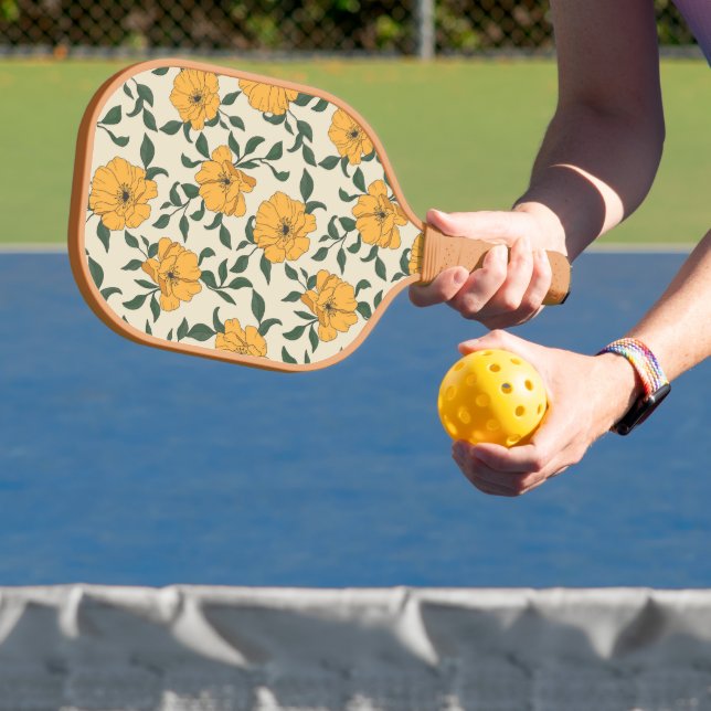 Orange Poppy Flower Pattern Pickleball Paddle (Insitu)