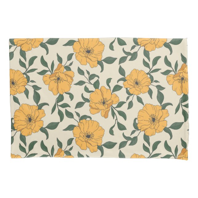 Orange Poppy Flower Pattern Pillow Case (Front)