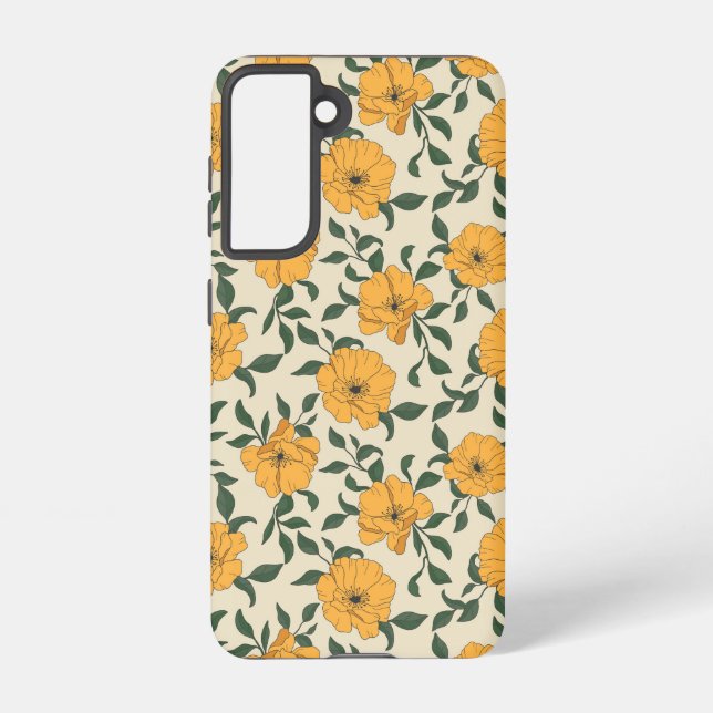 Orange Poppy Flower Pattern Samsung Galaxy Case (Back)
