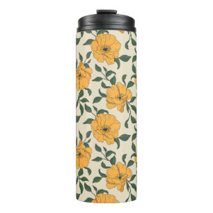Orange Poppy Flower Pattern Thermal Tumbler