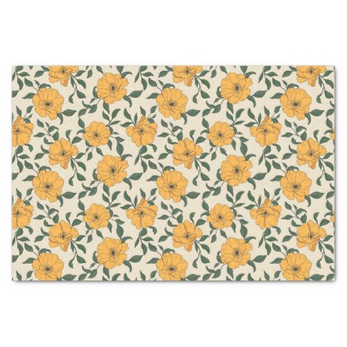 Orange Poppy Flower Pattern Tissue Paper