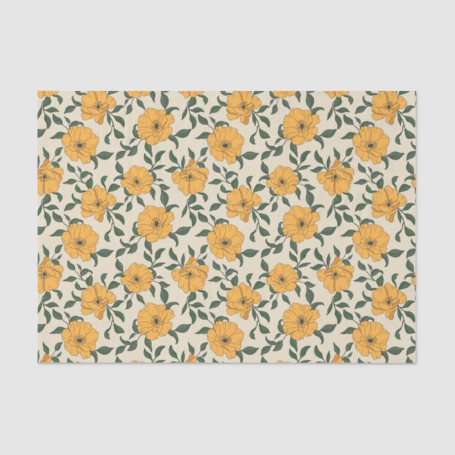 Orange Poppy Flower Pattern Tissue Paper (Front)