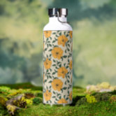 Preppy Peach Orange Hippie Flower Water Bottle