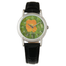 Orange Poppy Flower Photo On Green And Custom Name