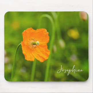 Orange Poppy Flower Photo With Custom Name Mouse Pad