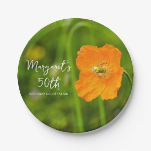 Orange Poppy Flower Photograph 50th Birthday Party Paper Plates