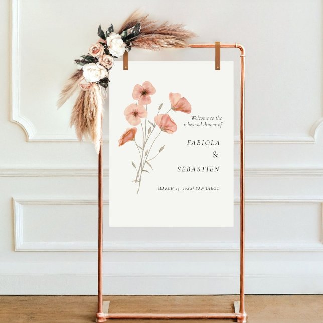 Orange Poppy Flower rehearsal dinner Welcome sign (Creator Uploaded)