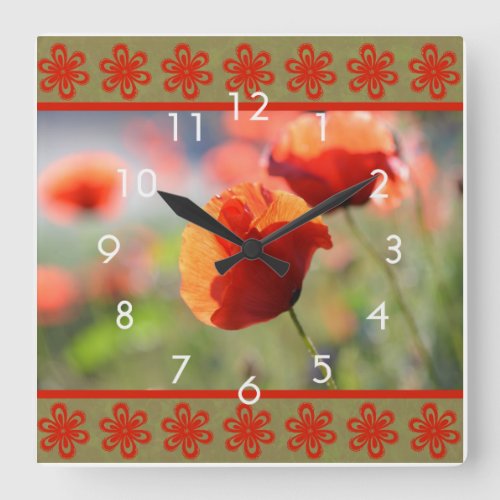 Orange Poppy Flower Wall Clock