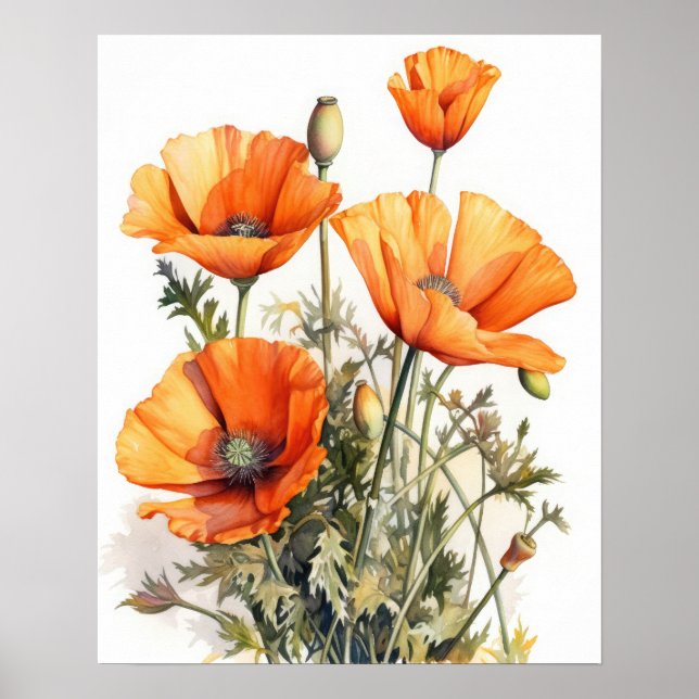 Orange Poppy Flowers Art Print Poster (Front)