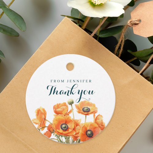 Orange Poppy Flowers Birthday Party Thank You Favor Tags