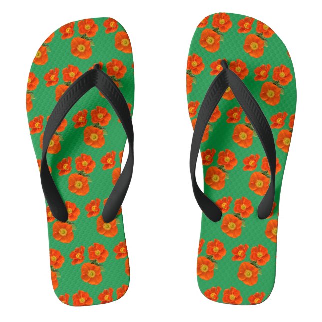 Orange Poppy Flowers Flip Flops (Footbed)