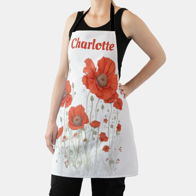 Orange Poppy Flowers Personalized Apron (Insitu)