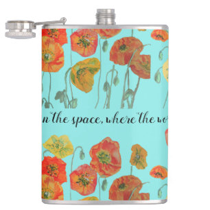 Orange Poppy Flowers 'Put Faith in the Space' Aqua Flask