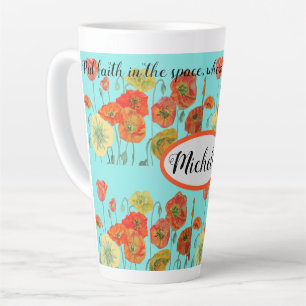 Orange Poppy Flowers 'Put Faith in the Space'  Latte Mug