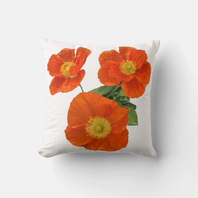 Orange Poppy Flowers Throw Pillow (Front)