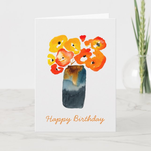 Orange poppy flowers watercolor card (Front)