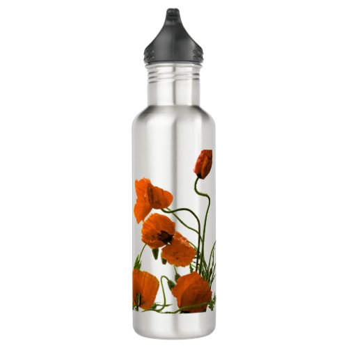 Orange Poppy Flowers Watercolor Floral Designs Stainless Steel Water Bottle