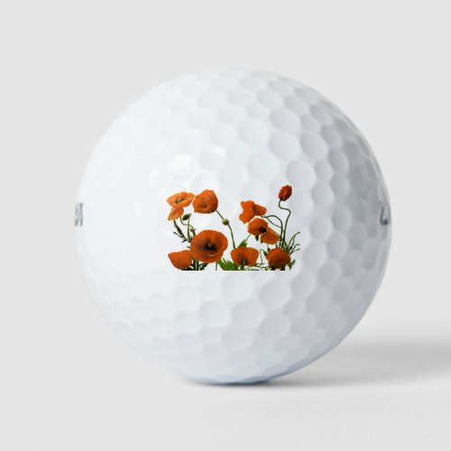 Orange Poppy Flowers Watercolor Floral Patterns Golf Balls