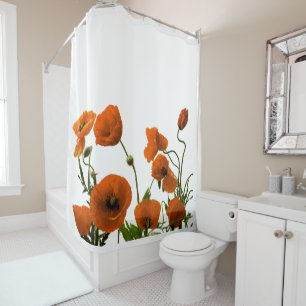 Orange Poppy Flowers Watercolor Floral Patterns Shower Curtain