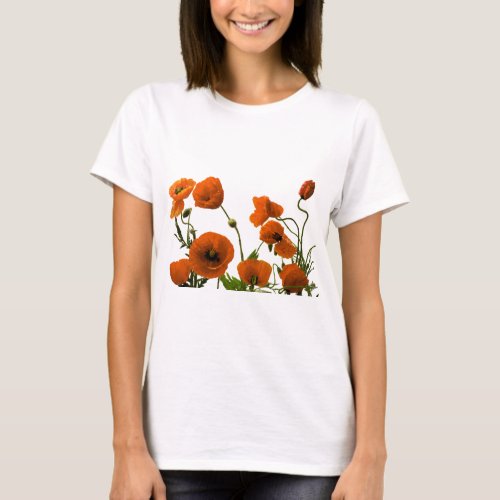 Orange Poppy Flowers Watercolor Floral Patterns T_Shirt